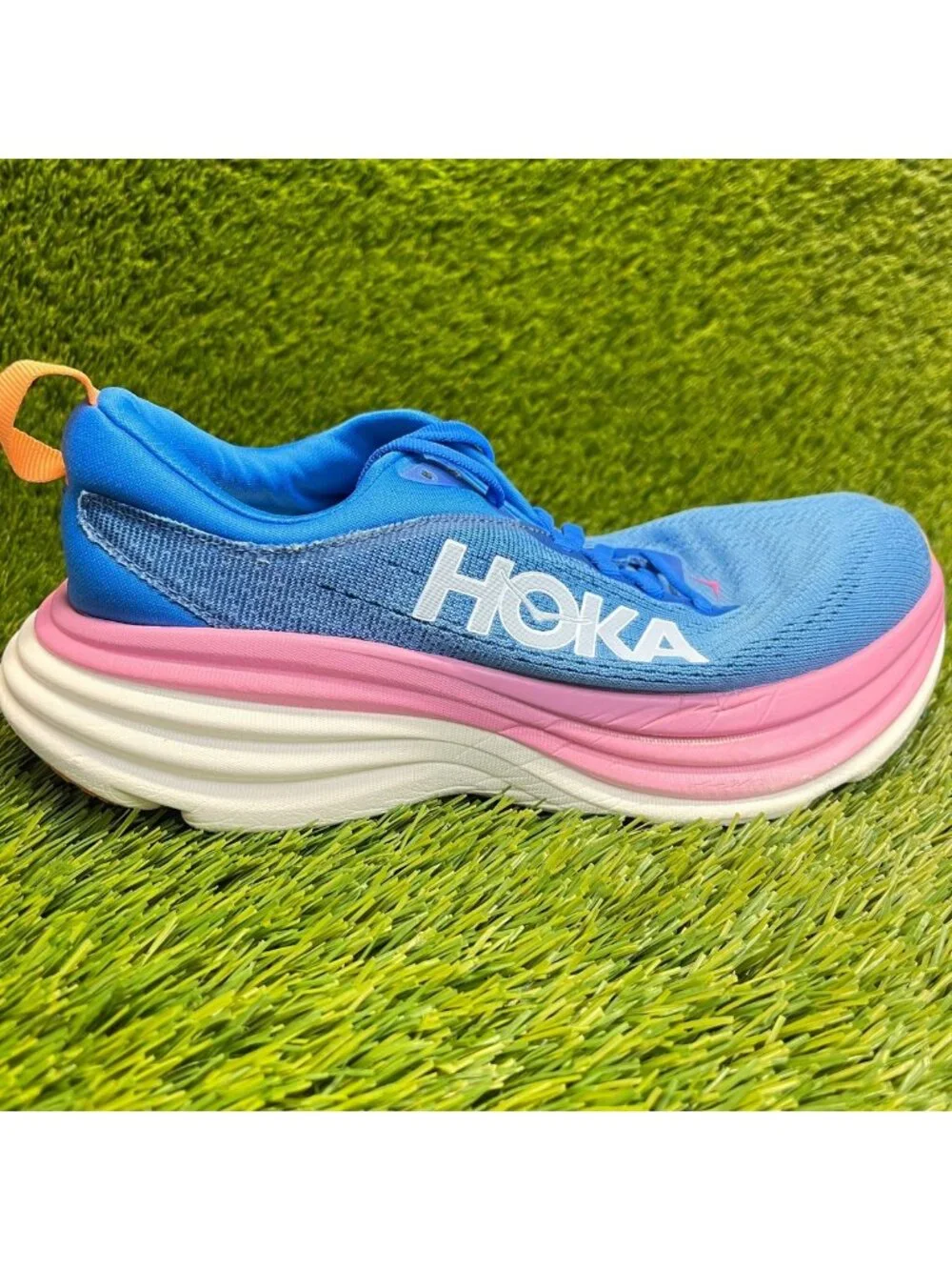 Hoka One One Bondi 8 Womens Size 7D Blue Pink Athletic Running Shoes Sneakers